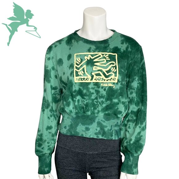 Keith Haring Tops - KEITH HARING Dancing Dog Tie Dye Cropped Sweatshirt